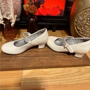 White Mary Jane Shoes with Silver Strap